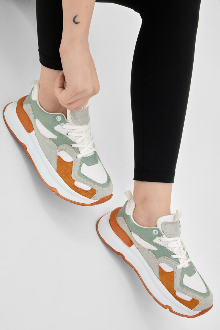 Kadın Turuncu Yeşil Eva Taban Rahat Kalıp Sneaker