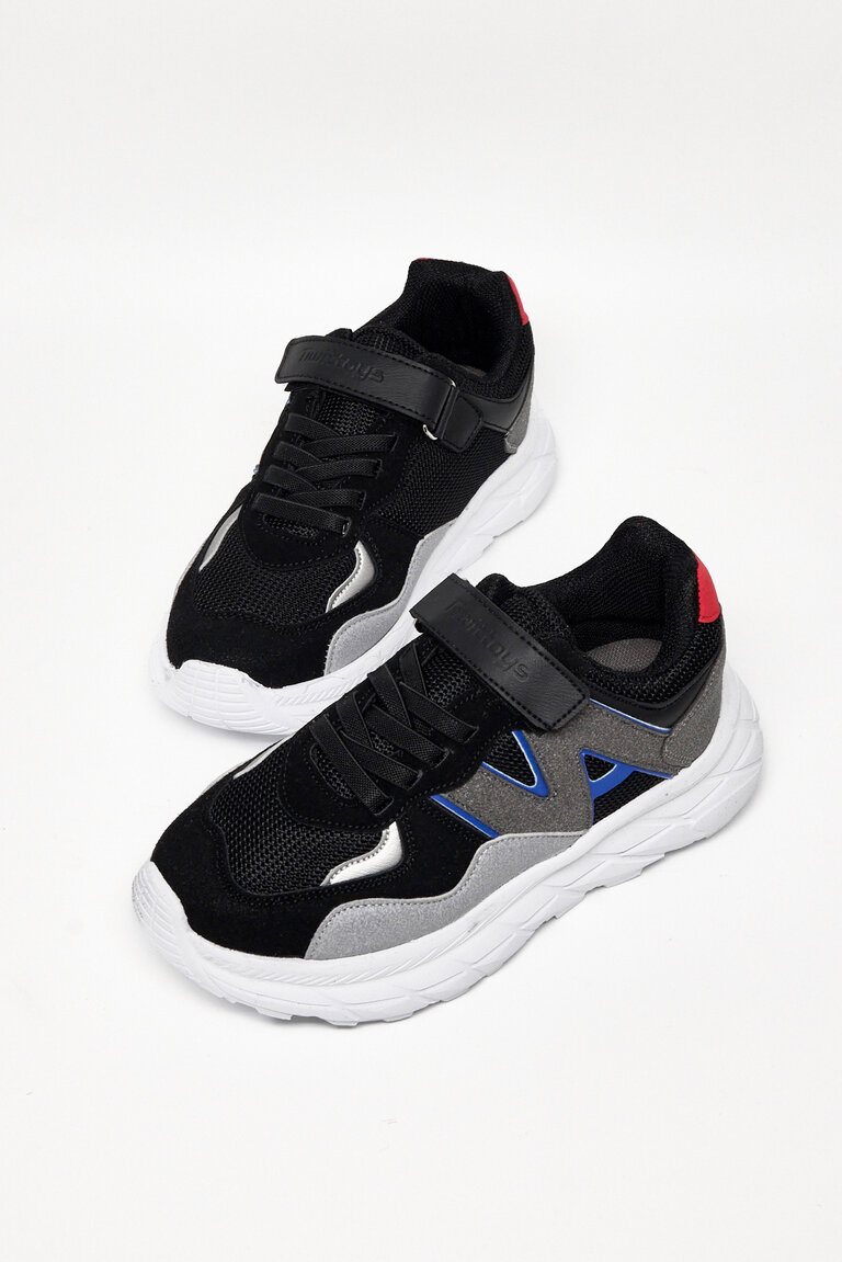 Çocuk Unisex Siyah Buz Rahat Kalıp Cırtlı Bağcıklı Sneaker