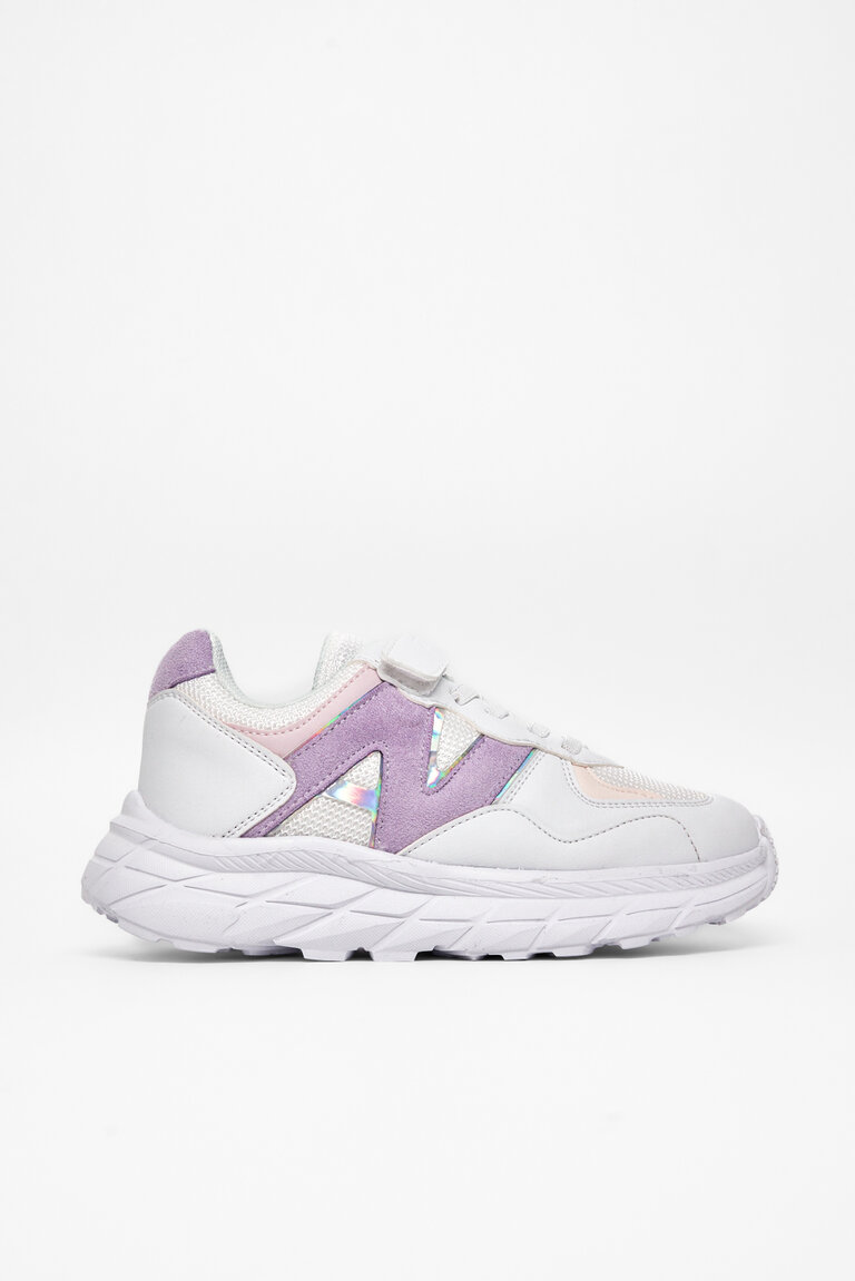 Çocuk Unisex Beyaz Lila Rahat Kalıp Cırtlı Bağcıklı Sneaker