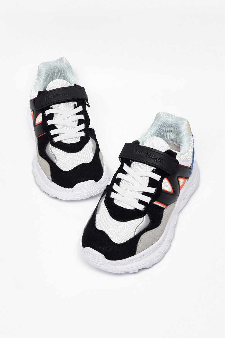 Çocuk Unisex Siyah Beyaz Saks Rahat Kalıp Cırtlı Bağcıklı Sneaker