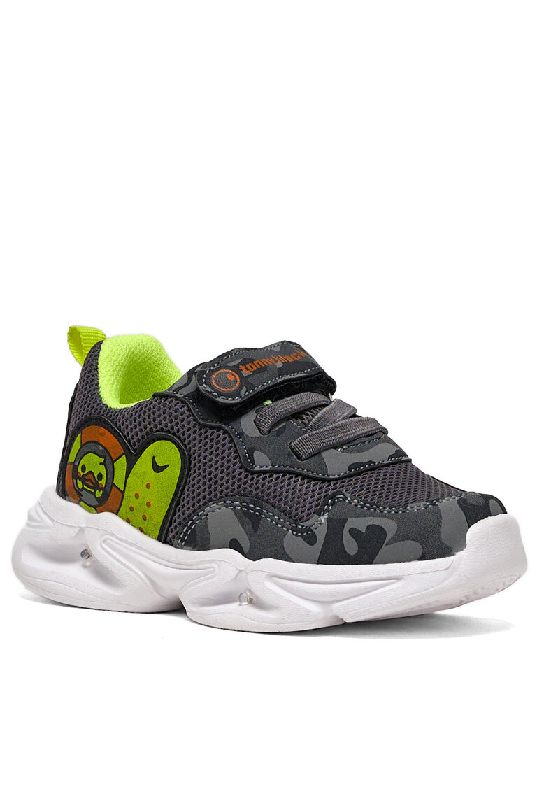 Çocuk Unisex Füme Kamuflaj Tonny Black Işıklı Cırtlı Ayakkabı