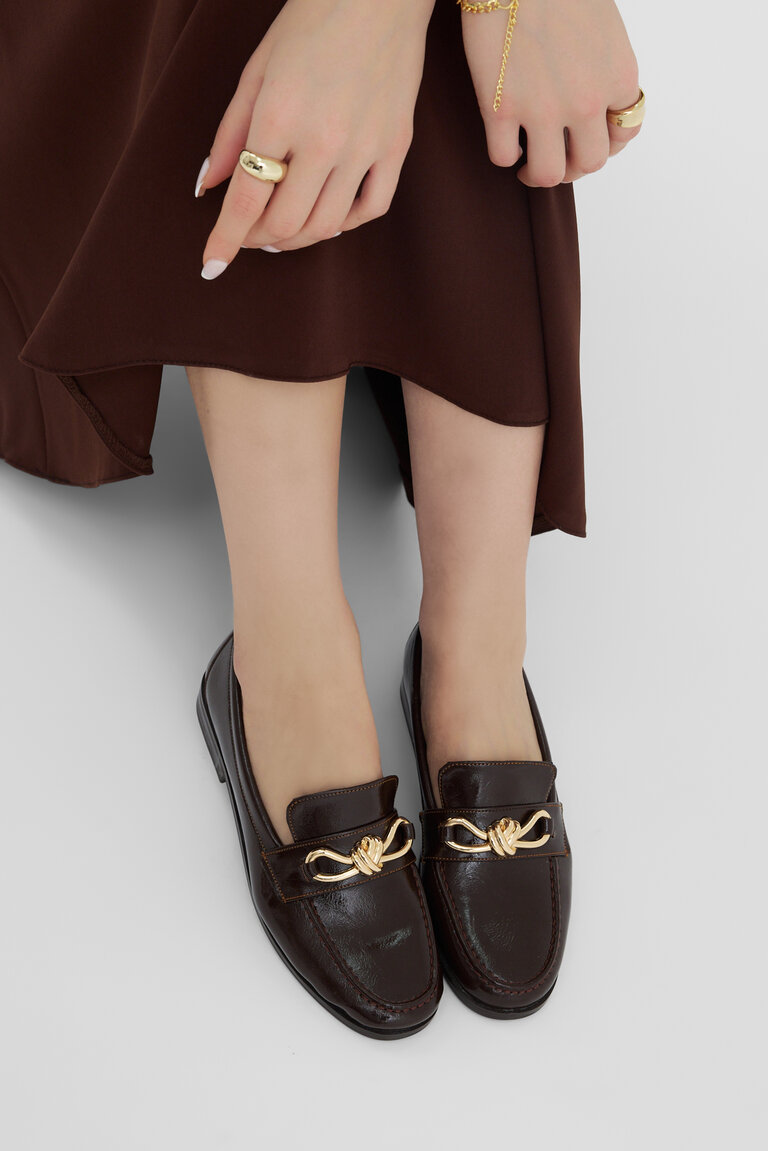 Kadın Kahve Kadın Klasik Loafer Toka Detaylı Babet Günlük Babet