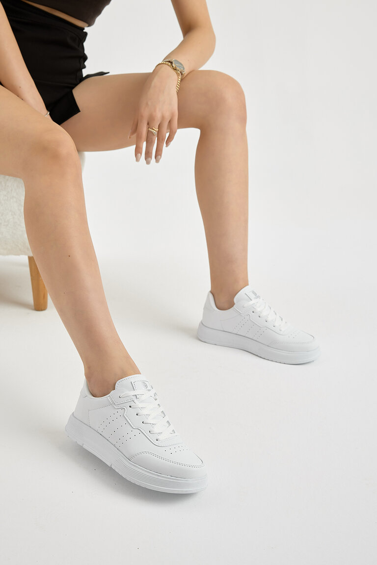 Unisex Beyaz Hafif Faylon Taban Bağcıklı Günlük Spor Ayakkabı
