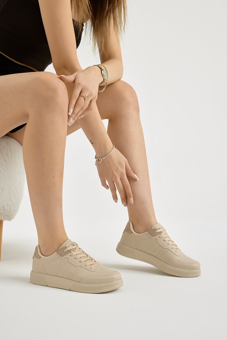 Unisex Krem Hafif Faylon Taban Bağcıklı Günlük Spor Ayakkabı