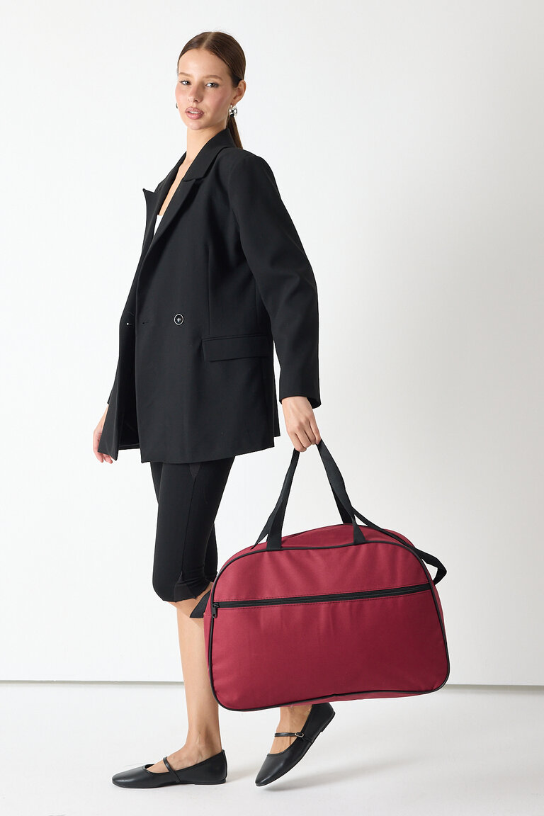 Unisex Bordo Önü Fermuarlı Seyehat ve Spor Çantası