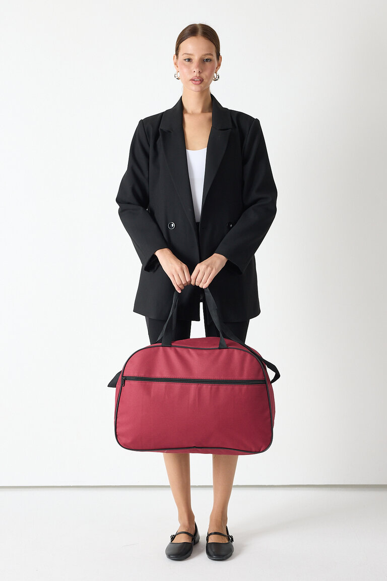 Unisex Bordo Önü Fermuarlı Seyehat ve Spor Çantası