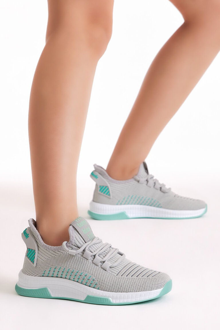 Unisex Gri Poli Taban Tekstil Kumaş Bağcıklı Spor Ayakkabı