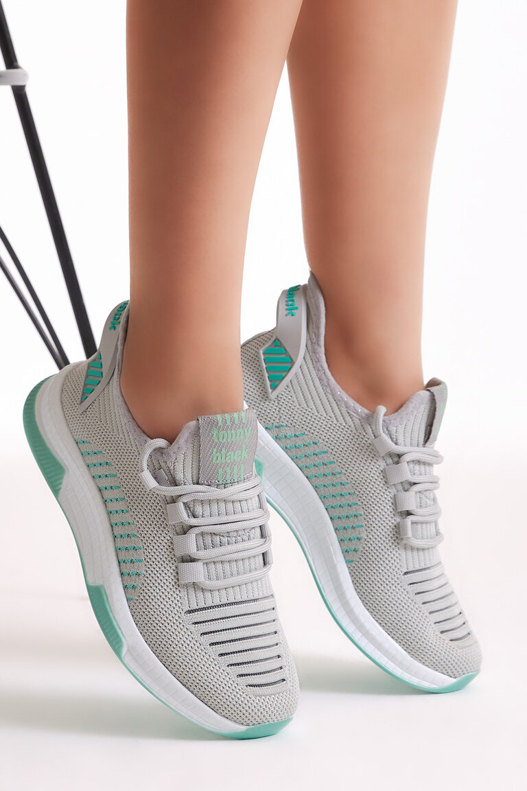 Unisex Gri Poli Taban Tekstil Kumaş Bağcıklı Spor Ayakkabı