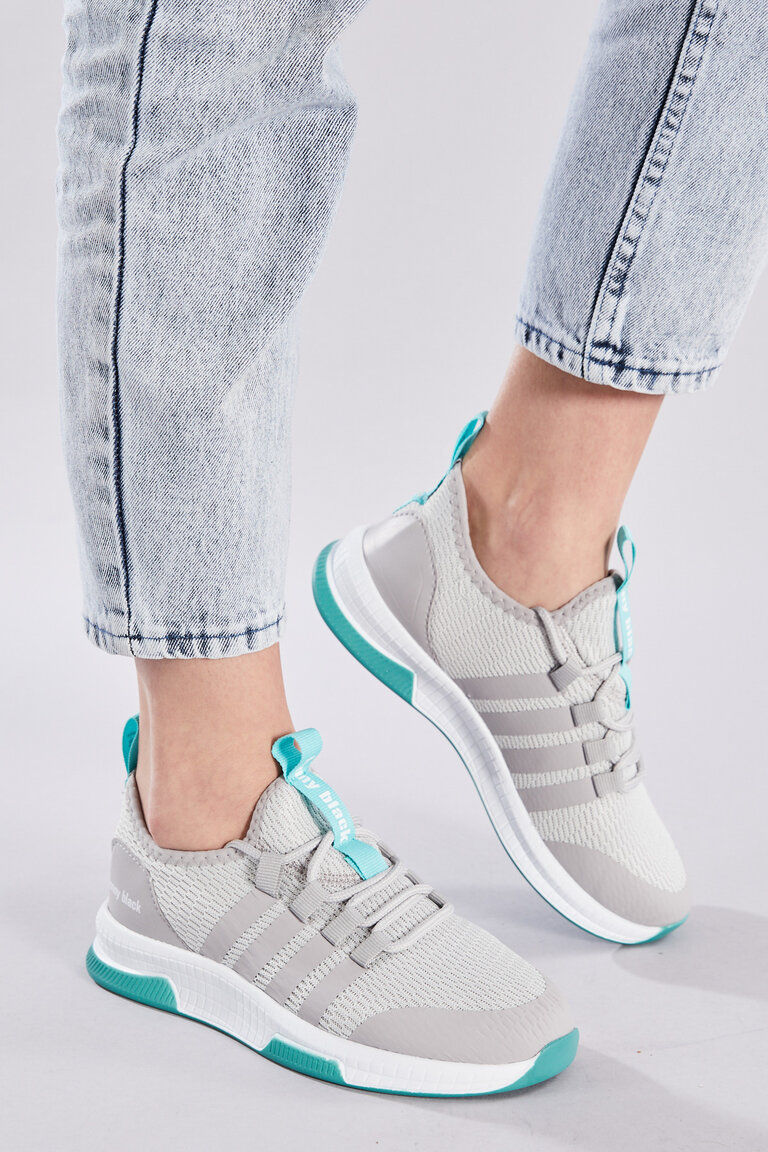 Unisex Gri Yeşil Rahat Kalıp Şeritli Bağcıklı Spor Ayakkabı