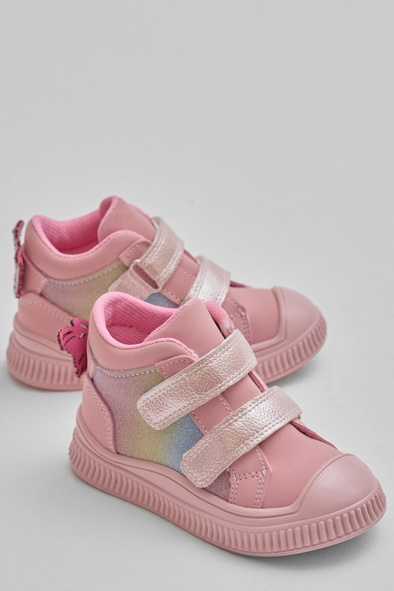 Çocuk Unisex Pudra Esnek Termo Taban Çift Cırtlı Şerit Desenli Spor Kısa Bot