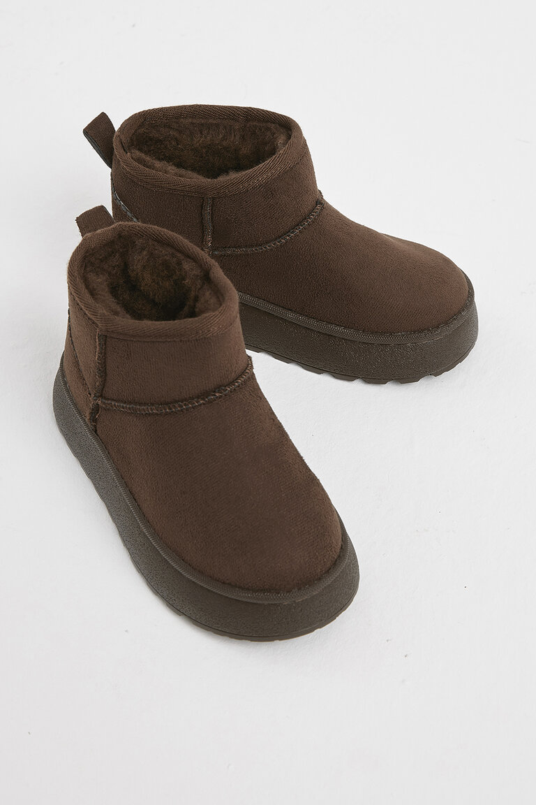 Çocuk Unisex Kahve Kalın Poli Taban İçi Kürklü Süet Görünümlü Günlük Bot