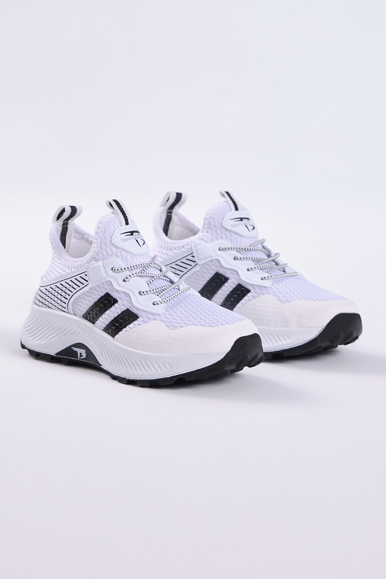 Çocuk Unisex Beyaz Siyah Rahat Kalıp Nefes Alabilen Kumaş Bağcıklı Sneaker