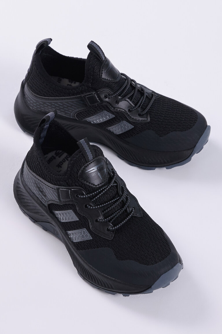 Çocuk Unisex Siyah Füme Rahat Kalıp Nefes Alabilen Kumaş Bağcıklı Sneaker