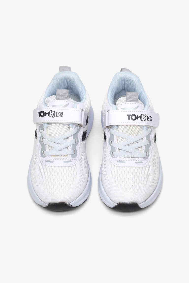 Çocuk Unisex Beyaz Siyah Rahat Kalıp Nefes Alabilen Cırtlı Bağcıklı Sneaker