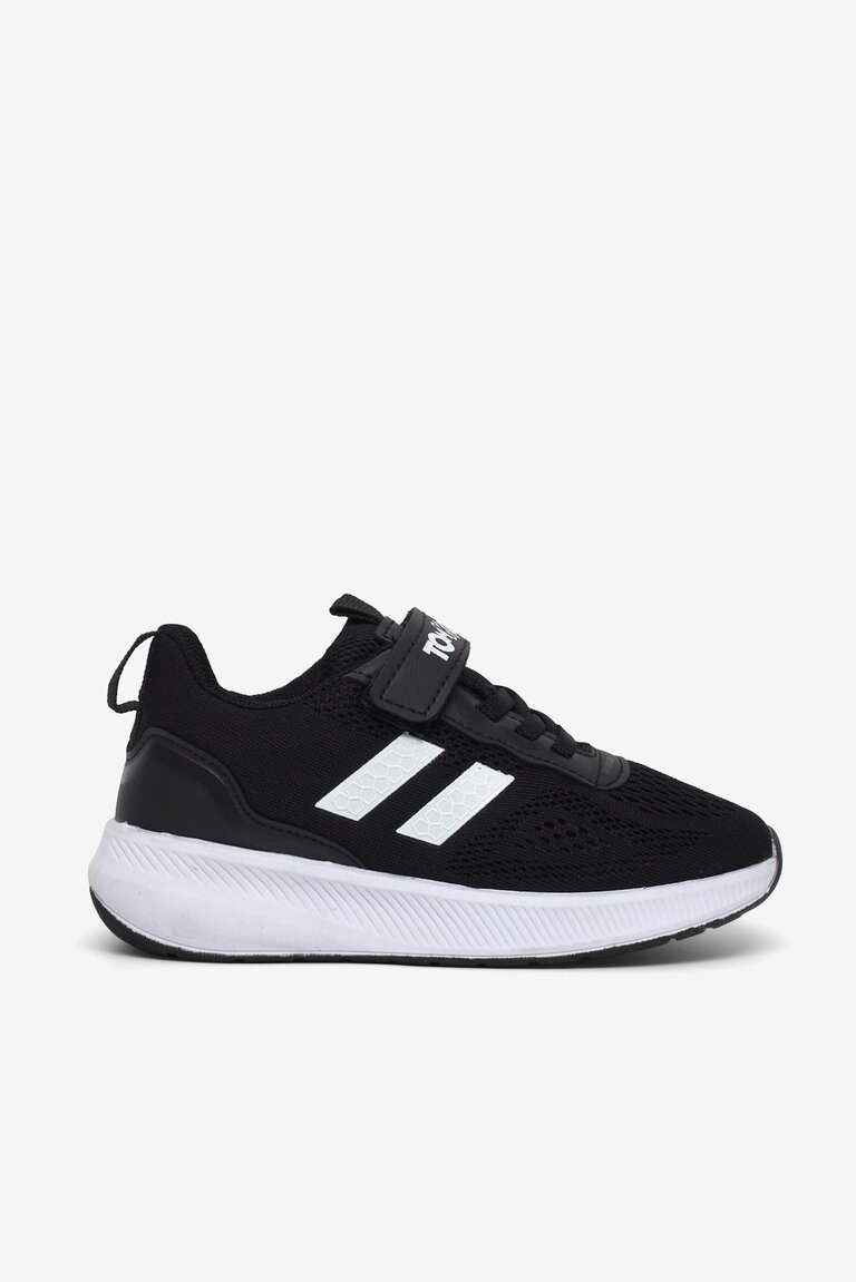 Çocuk Unisex Siyah Beyaz Rahat Kalıp Nefes Alabilen Cırtlı Bağcıklı Sneaker