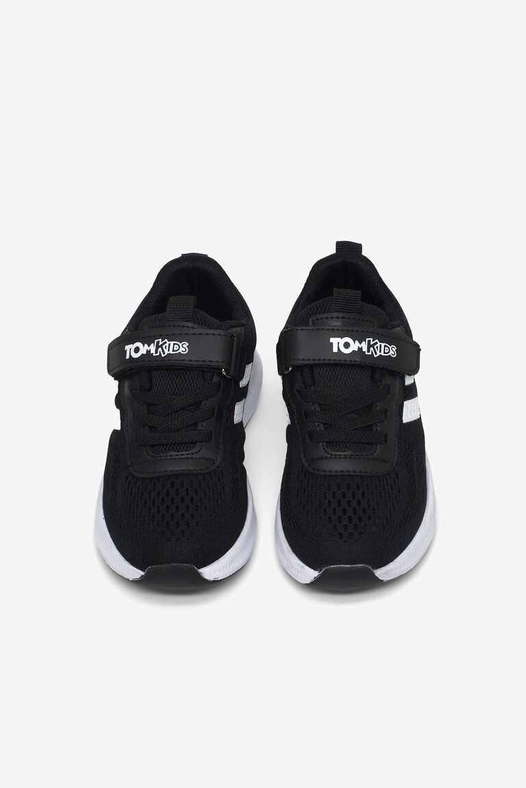 Çocuk Unisex Siyah Beyaz Rahat Kalıp Nefes Alabilen Cırtlı Bağcıklı Sneaker
