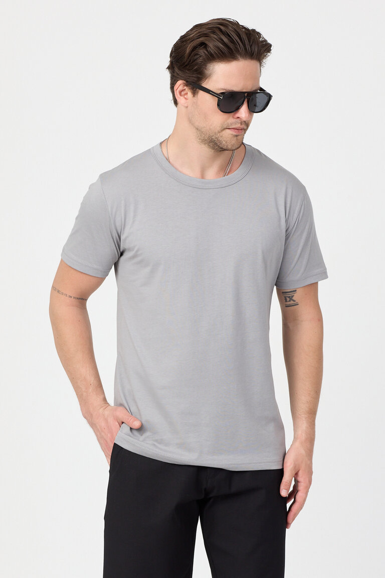 Erkek Gri Normal Kalıp Rahat  Basic T-Shirt
