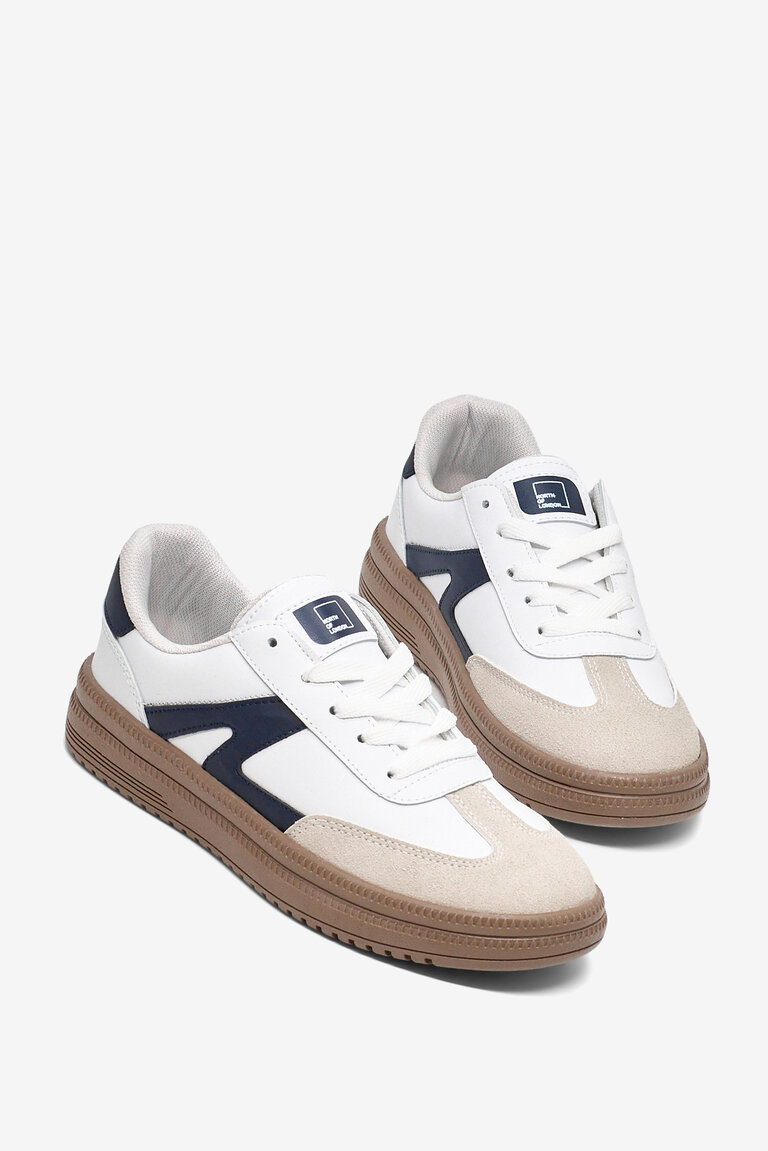 Kadın Beyaz Lacivert Rahat Kalıp Kauçuk Taban Bağcıklı Sneaker