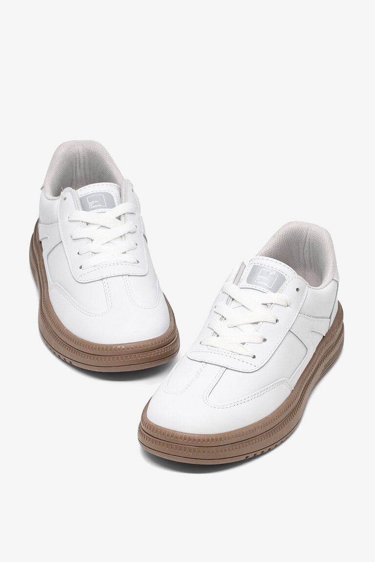 Kadın Beyaz Beyaz Rahat Kalıp Kauçuk Taban Bağcıklı Sneaker