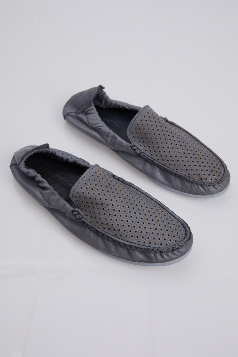 Erkek Gri Arkası Lastikli Hakiki Deri Loafer