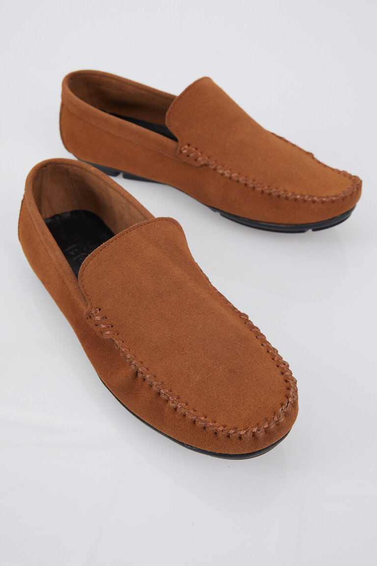 Erkek Taba Rahat Kalıp Hakiki Deri Süet Loafer