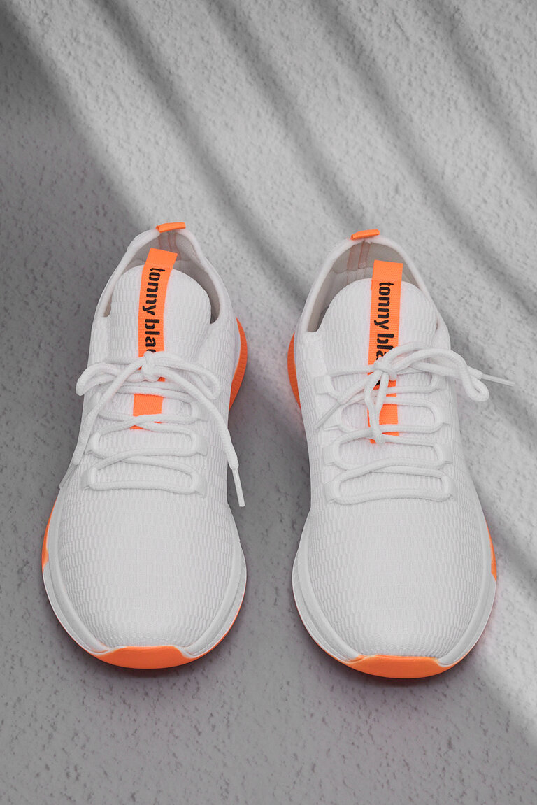 Unisex Beyaz Oranj Nefes Alabilen Kumaş Poli Taban Bağcıklı Spor Ayakkabı