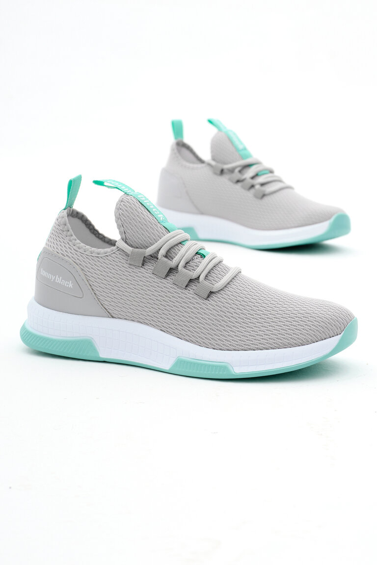 Unisex Gri Yeşil Nefes Alabilen Kumaş Poli Taban Bağcıklı Spor Ayakkabı