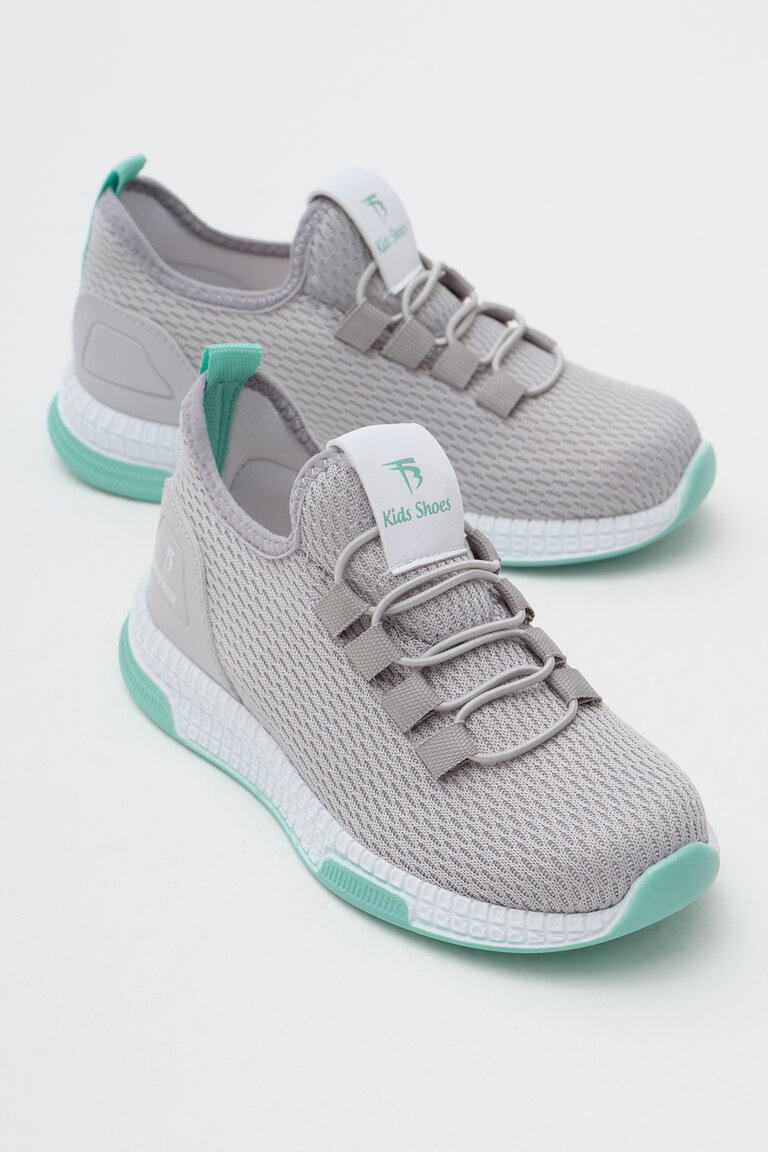 Çocuk Unisex Gri Yeşil Rahat Kalıp Lastik Bağcıklı Spor Ayakkabı