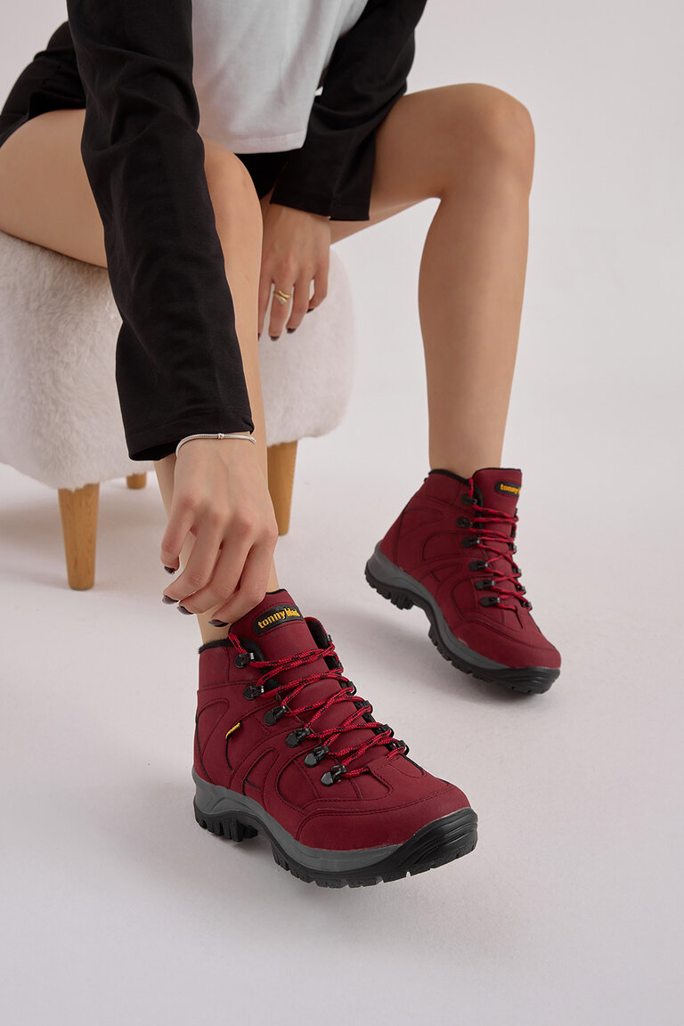 Unisex Bordo Rahat Kalıp Bağcıklı Trekking Bot