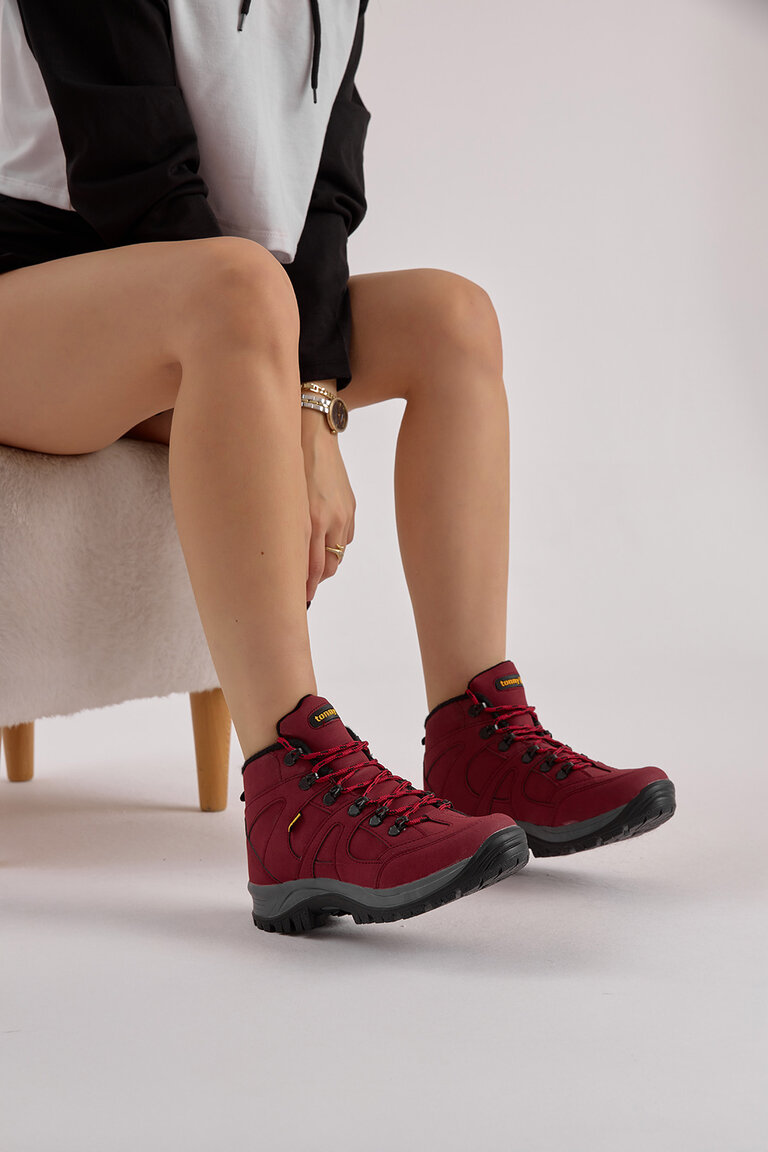 Unisex Bordo Rahat Kalıp Bağcıklı Trekking Bot