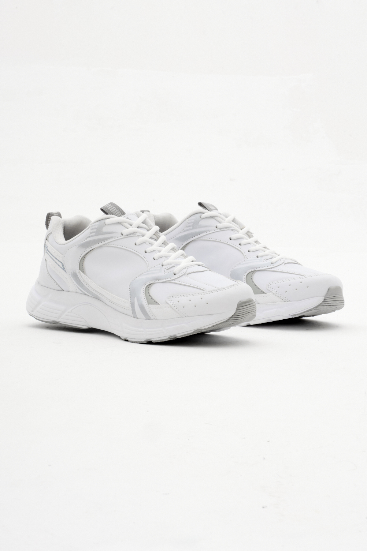 Unisex Beyaz Gümüş Cilt Rahat Kalıp Faylon Taban Bağcıklı Spor Ayakkabı
