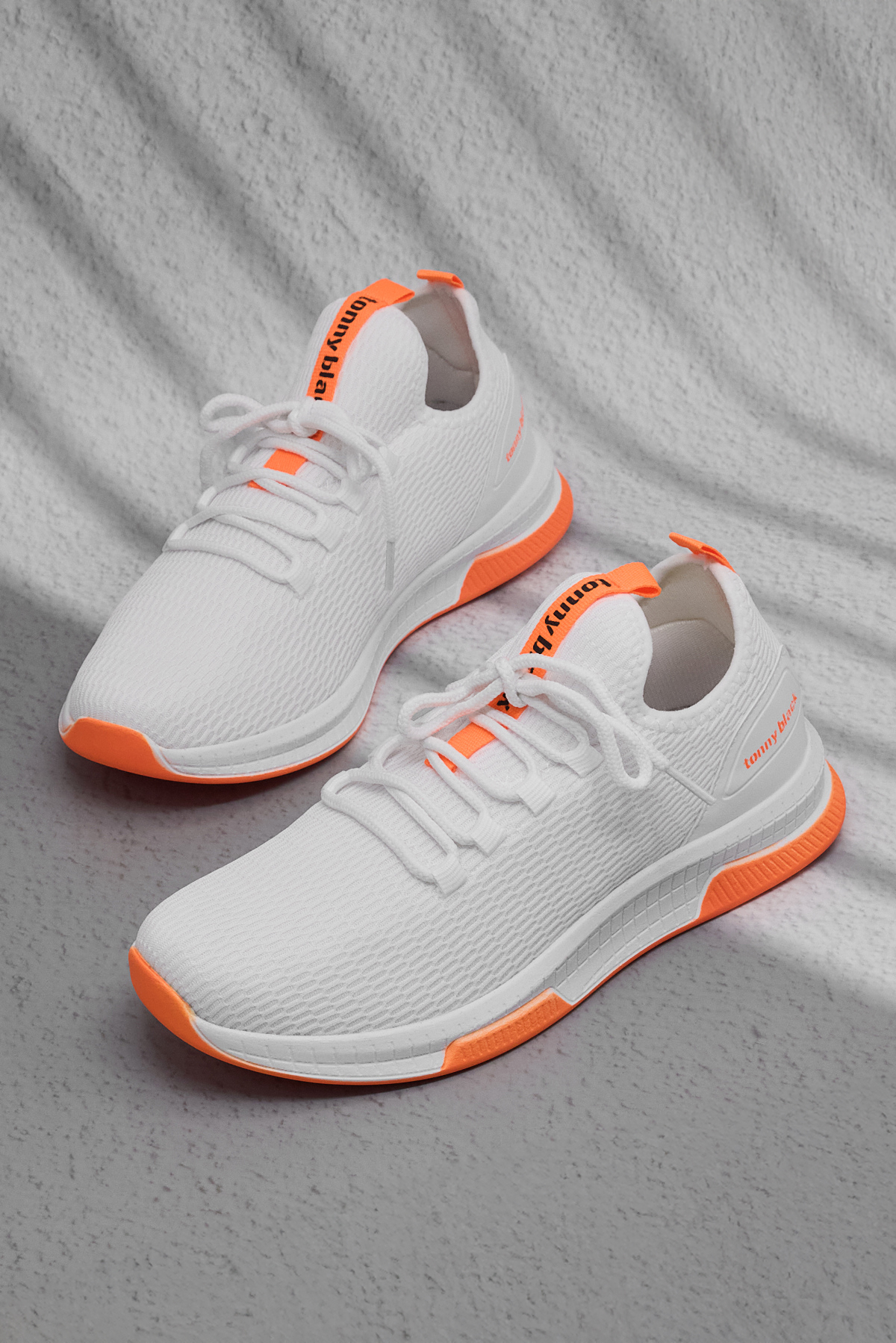 Unisex Beyaz Oranj Nefes Alabilen Kumaş Poli Taban Bağcıklı Spor Ayakkabı
