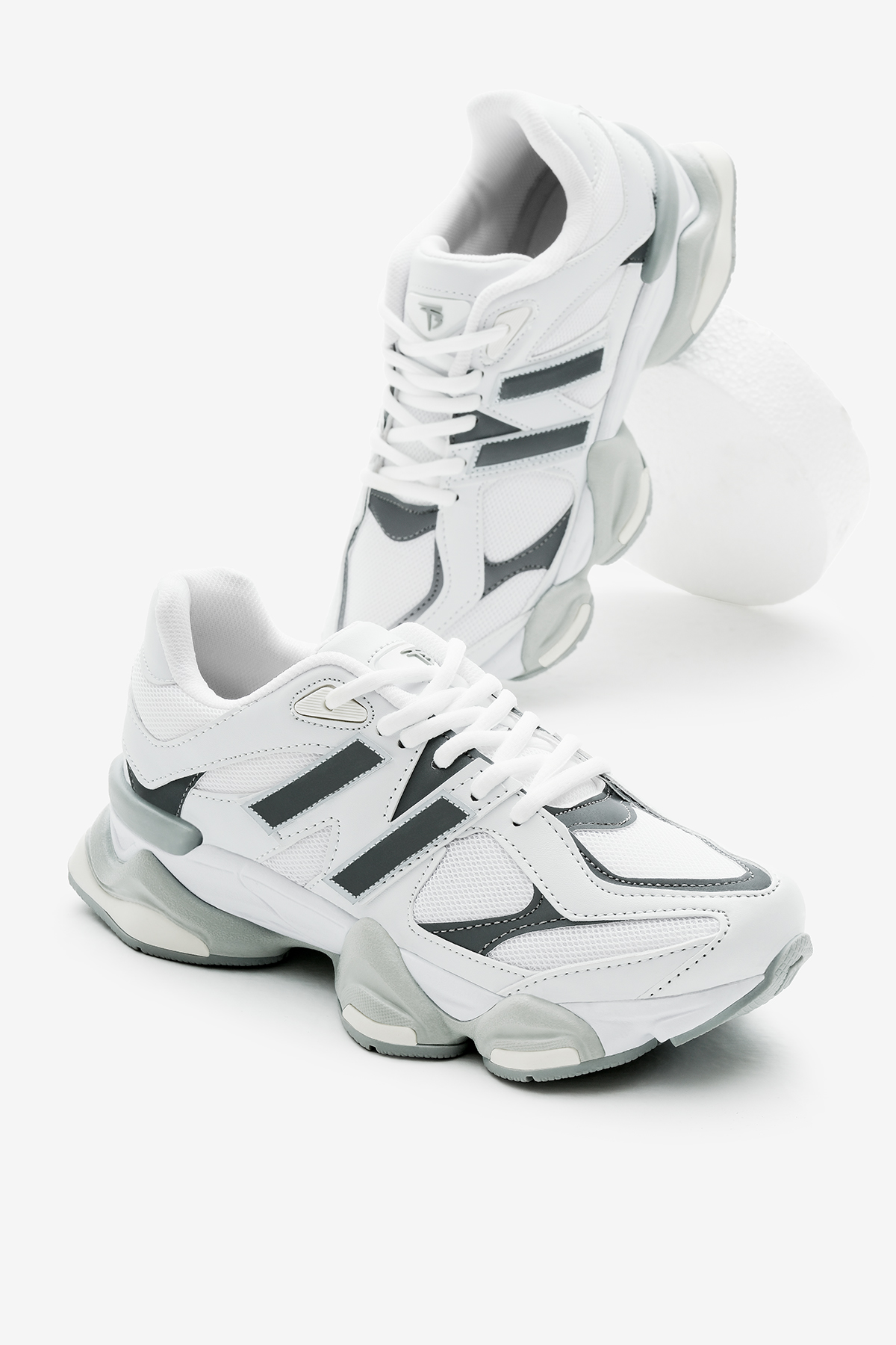 Unisex Beyaz Poli Taban Anorak Desenli Yüksek Taban Bağcıklı Spor Ayakkabı