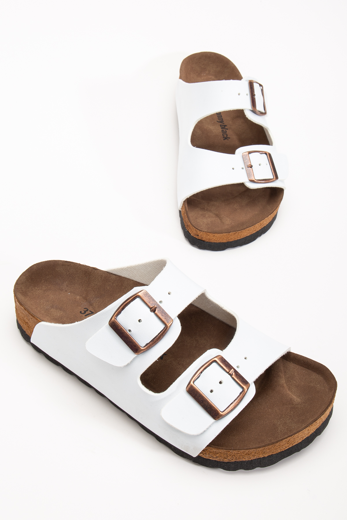 Unisex Beyaz Poli Taban Ayarlamalı Çift Tokalı Terlik