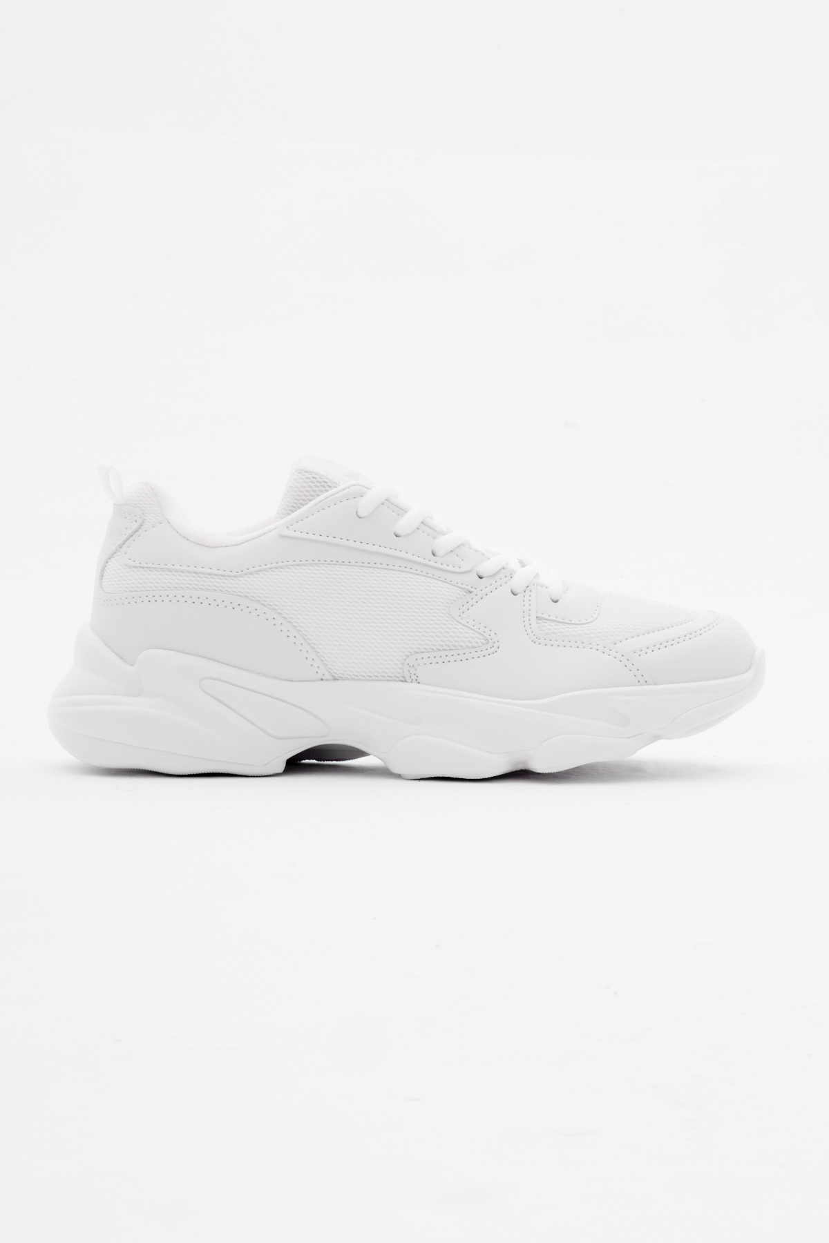 Unisex Beyaz Rahat Kalıp Yüksek Poli Taban Bağcıklı Spor Ayakkabı
