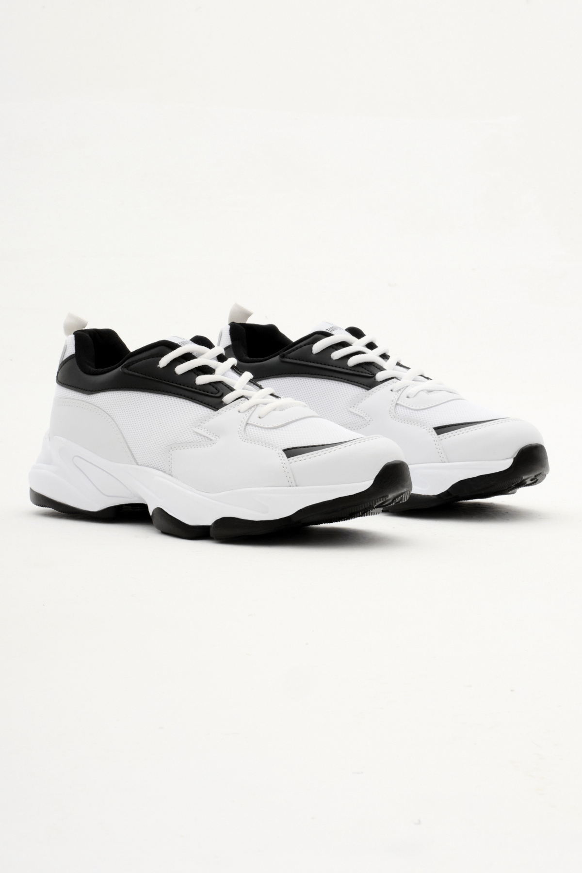 Unisex Beyaz Siyah File Rahat Kalıp Yüksek Poli Taban Bağcıklı Spor Ayakkabı
