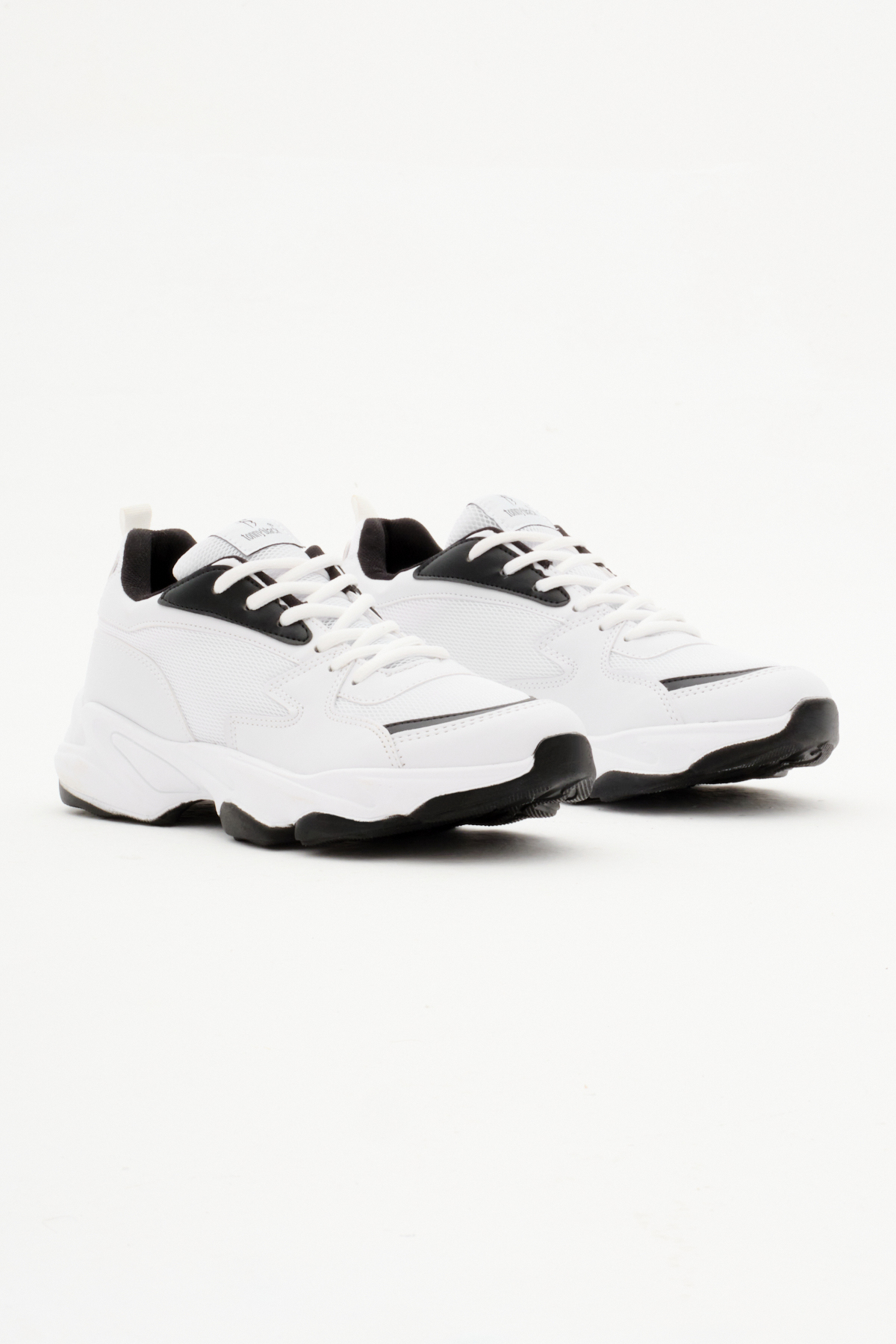 Unisex Beyaz Siyah Rahat Kalıp Yüksek Poli Taban Bağcıklı Spor Ayakkabı