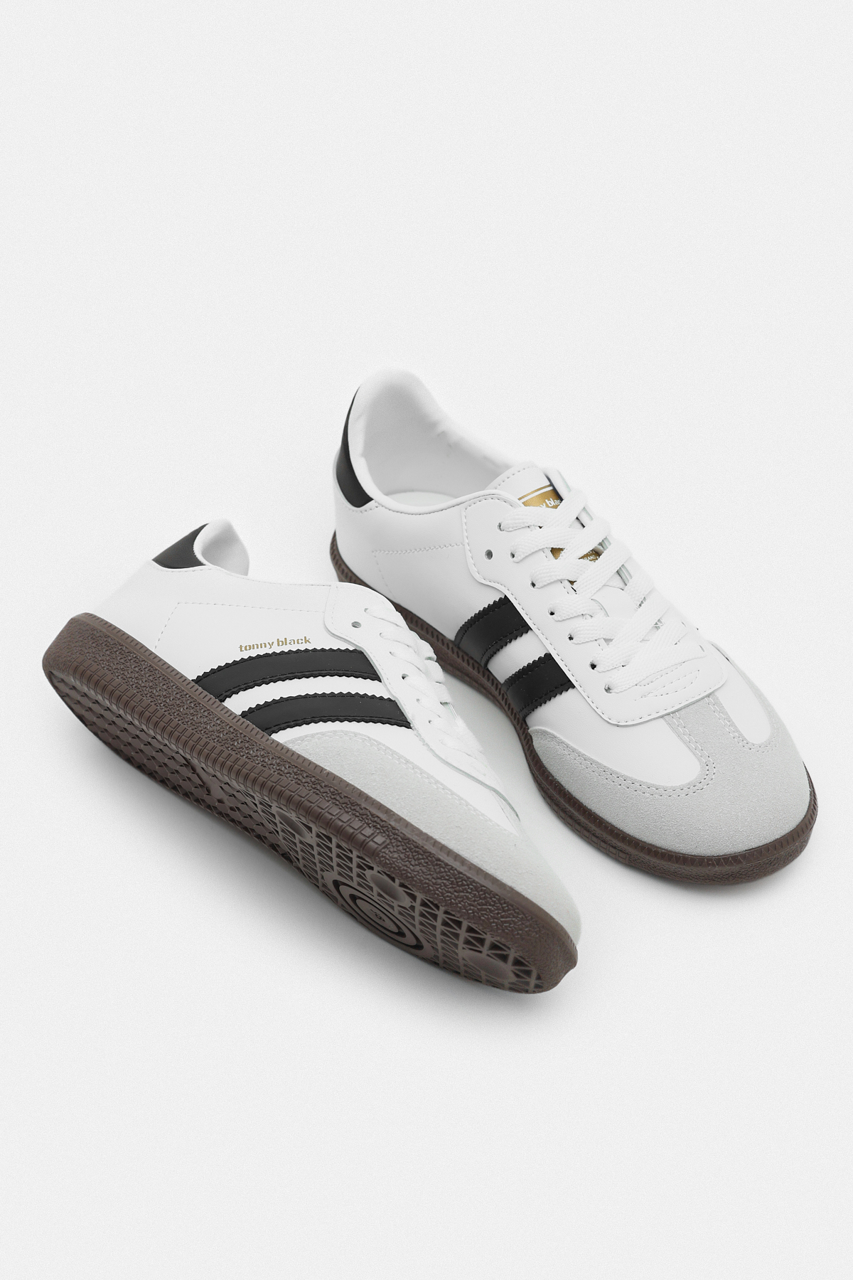 Unisex Beyaz Siyah Termo Taban Yanı Şeritli Bağcıklı Spor Ayakkabı