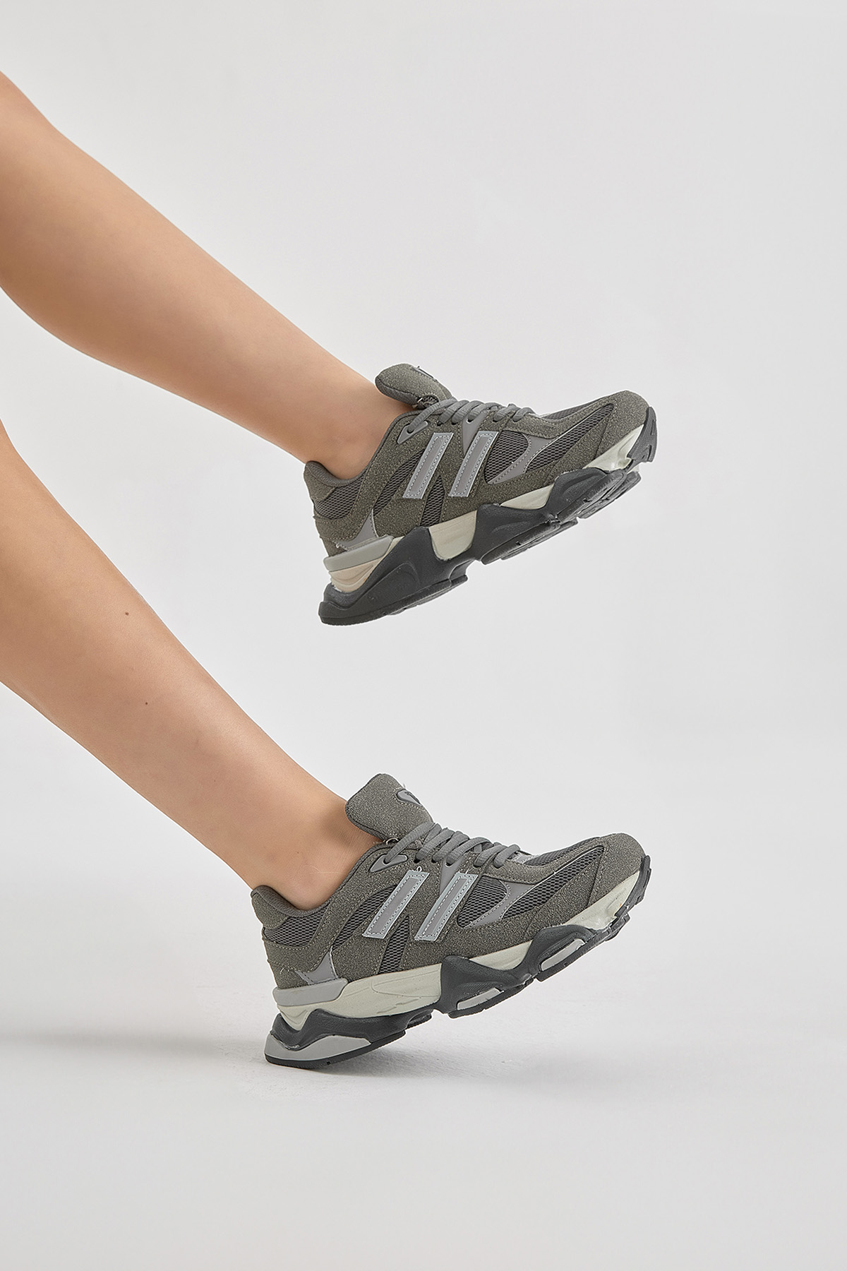 Unisex Füme Gri Poli Taban Anorak Desenli Yüksek Taban Bağcıklı Spor Ayakkabı