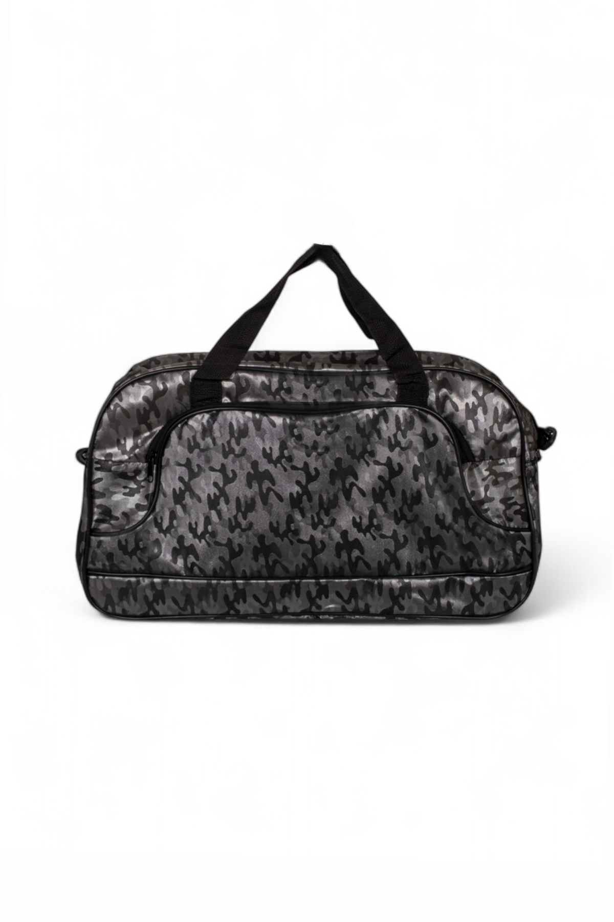 Unisex Gri Kamuflaj Kamuflaj Desenli Önü Fermuarlı İki Bölmeli Seyahat ve Spor Çantası