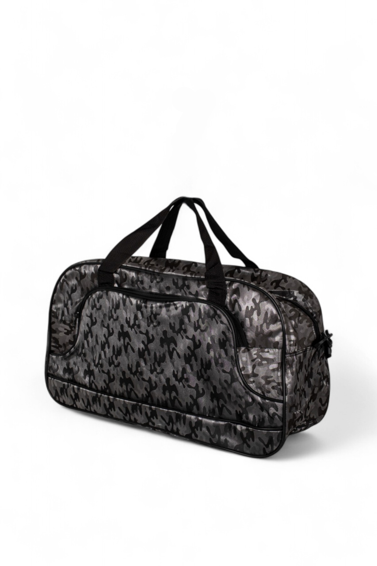 Unisex Gri Kamuflaj Kamuflaj Desenli Önü Fermuarlı İki Bölmeli Seyahat ve Spor Çantası