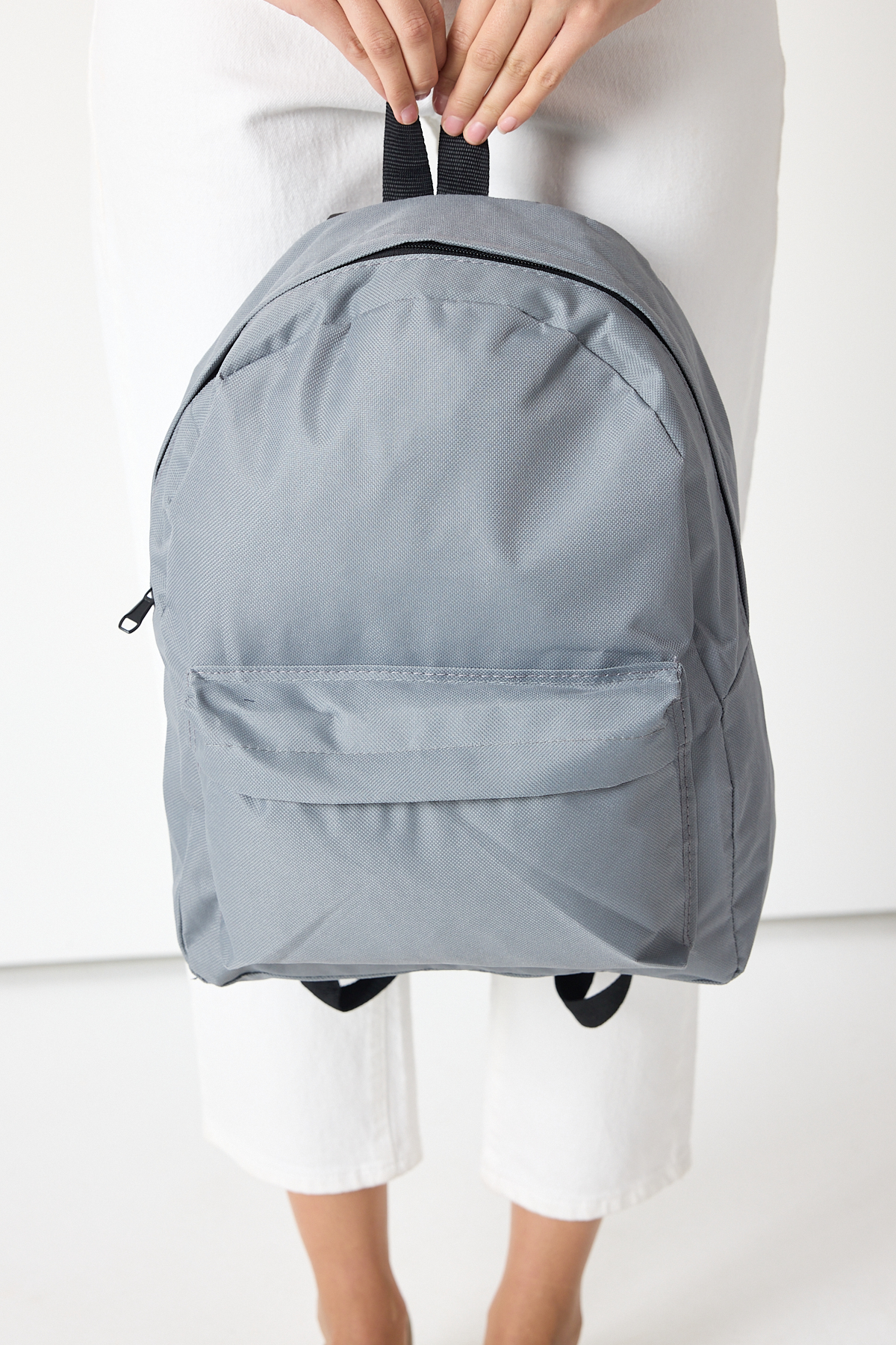 Unisex Gri Önü Fermuarlı İki Bölmeli Sırt Çantası