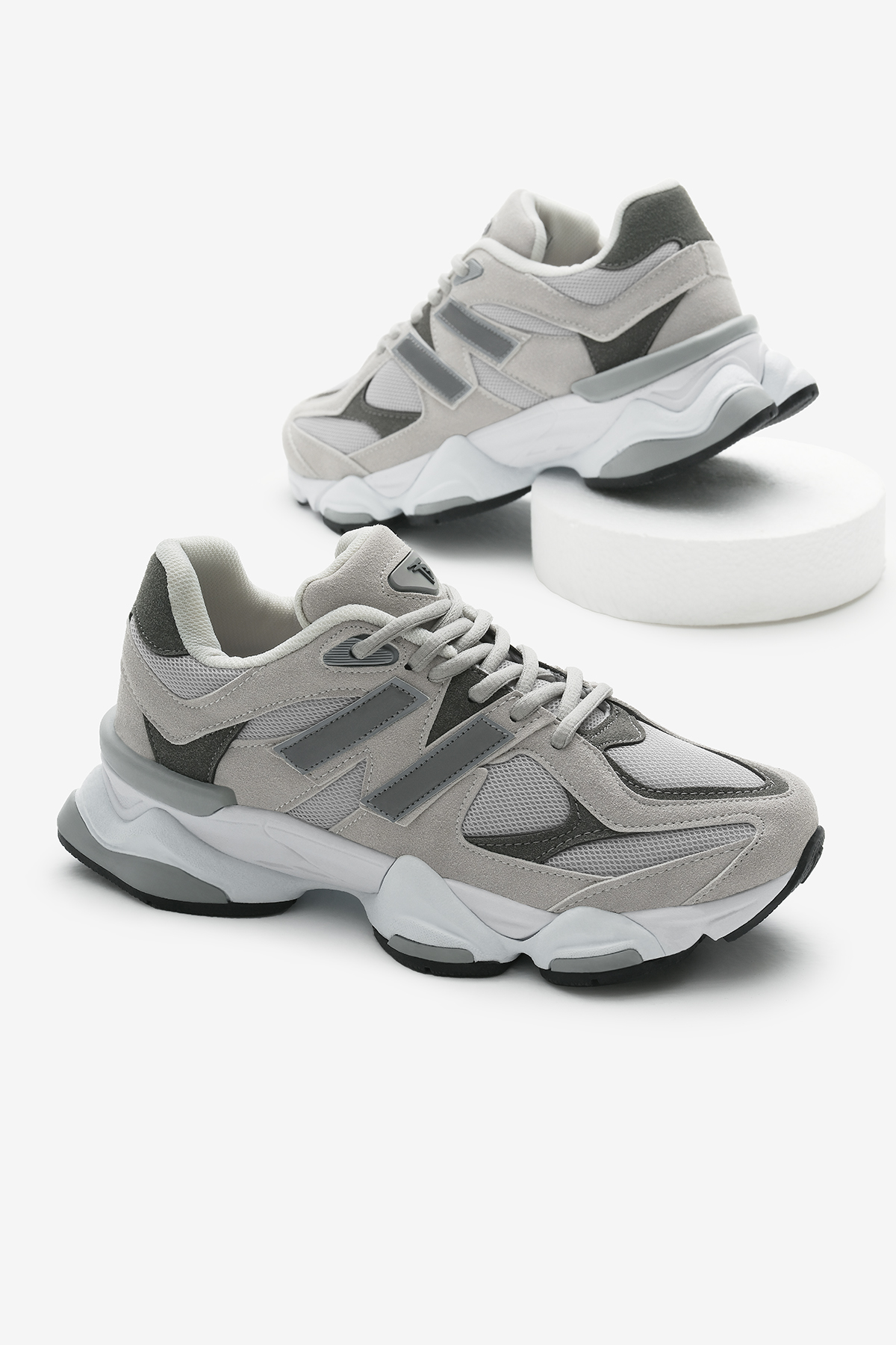 Unisex Gri Poli Taban Anorak Desenli Yüksek Taban Bağcıklı Spor Ayakkabı