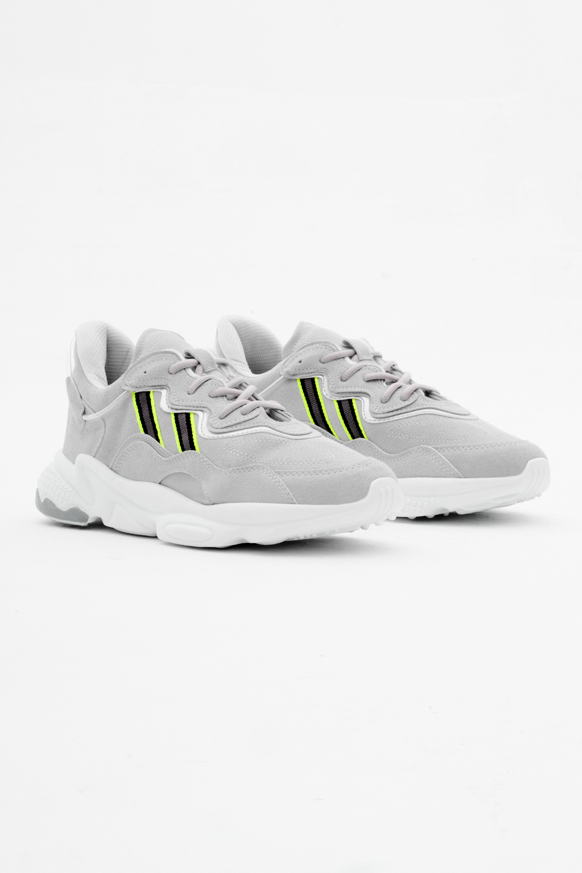 Unisex Gri Rahat Kalıp Yüksek Taban Şeritli Bağcıklı Spor Ayakkabı
