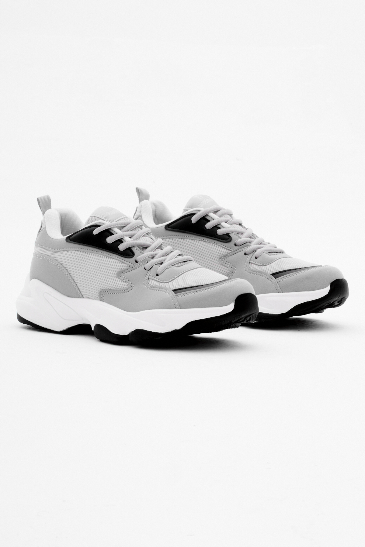 Unisex Gri Rahat Kalıp Yüksek Poli Taban Bağcıklı Spor Ayakkabı