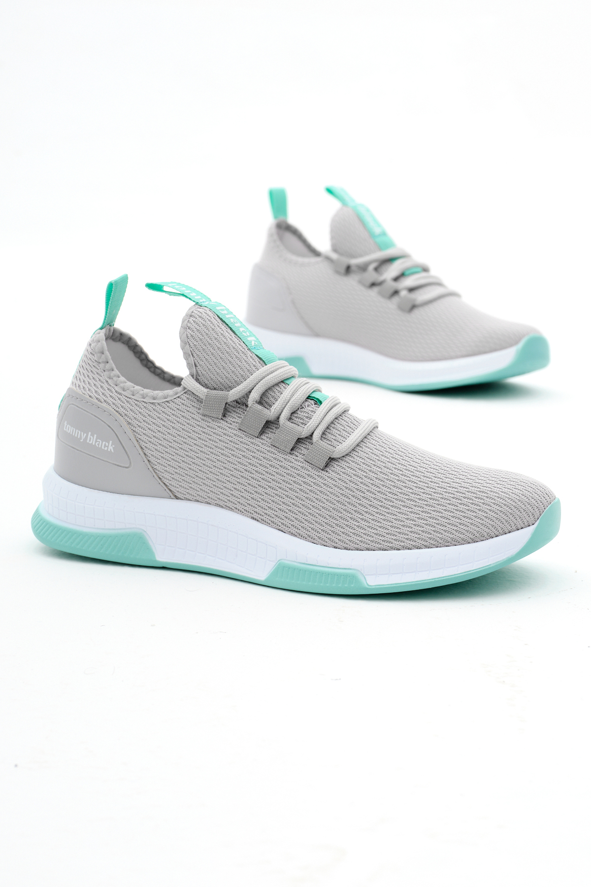 Unisex Gri Yeşil Nefes Alabilen Kumaş Poli Taban Bağcıklı Spor Ayakkabı