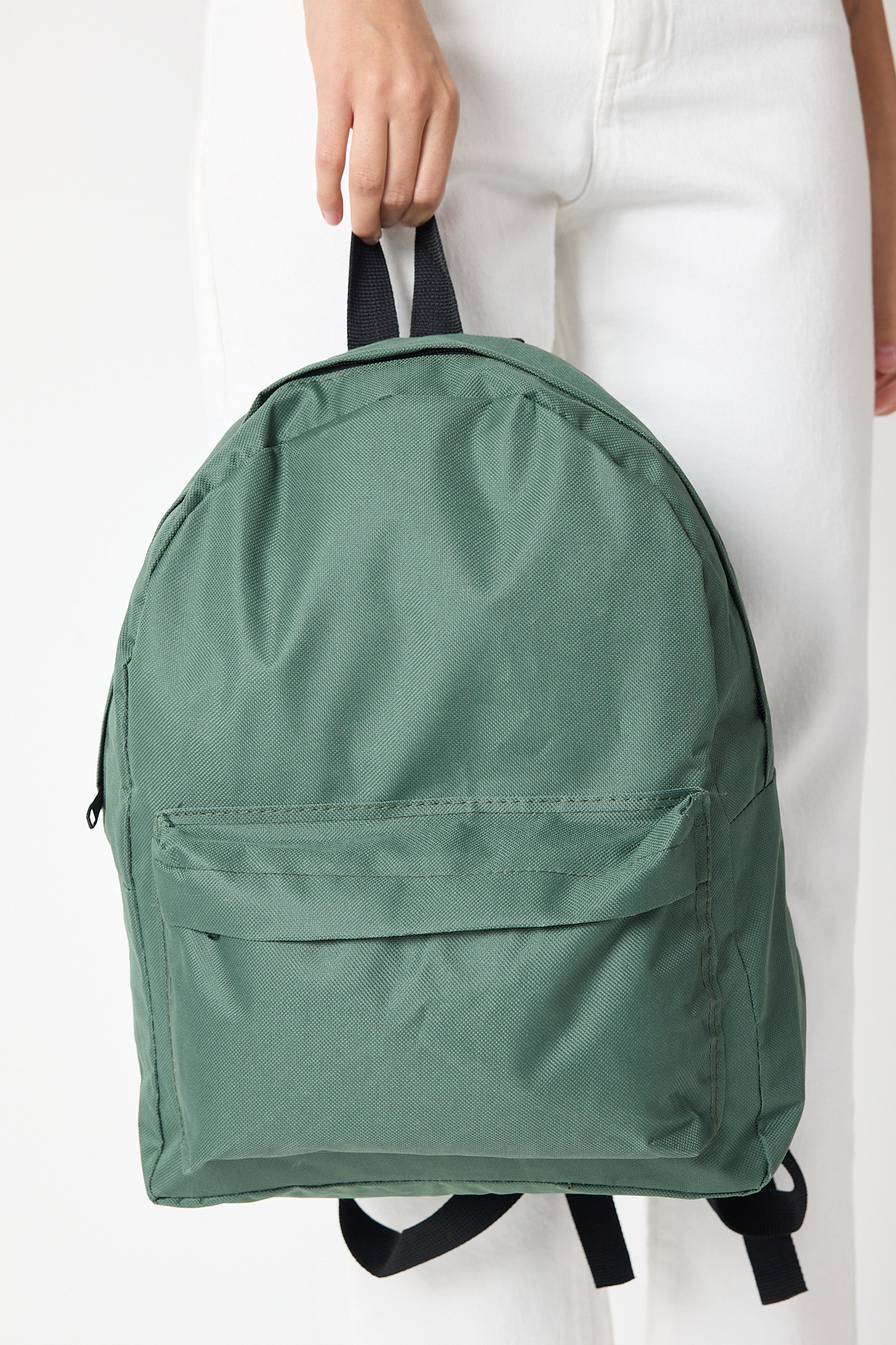 Unisex Haki Önü Fermuarlı İki Bölmeli Sırt Çantası