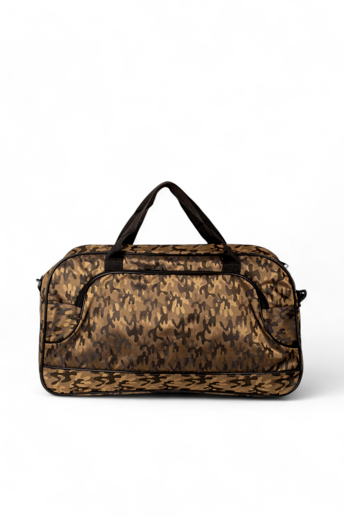 Unisex Kahve Kamuflaj Kamuflaj Desenli Önü Fermuarlı İki Bölmeli Seyahat ve Spor Çantası