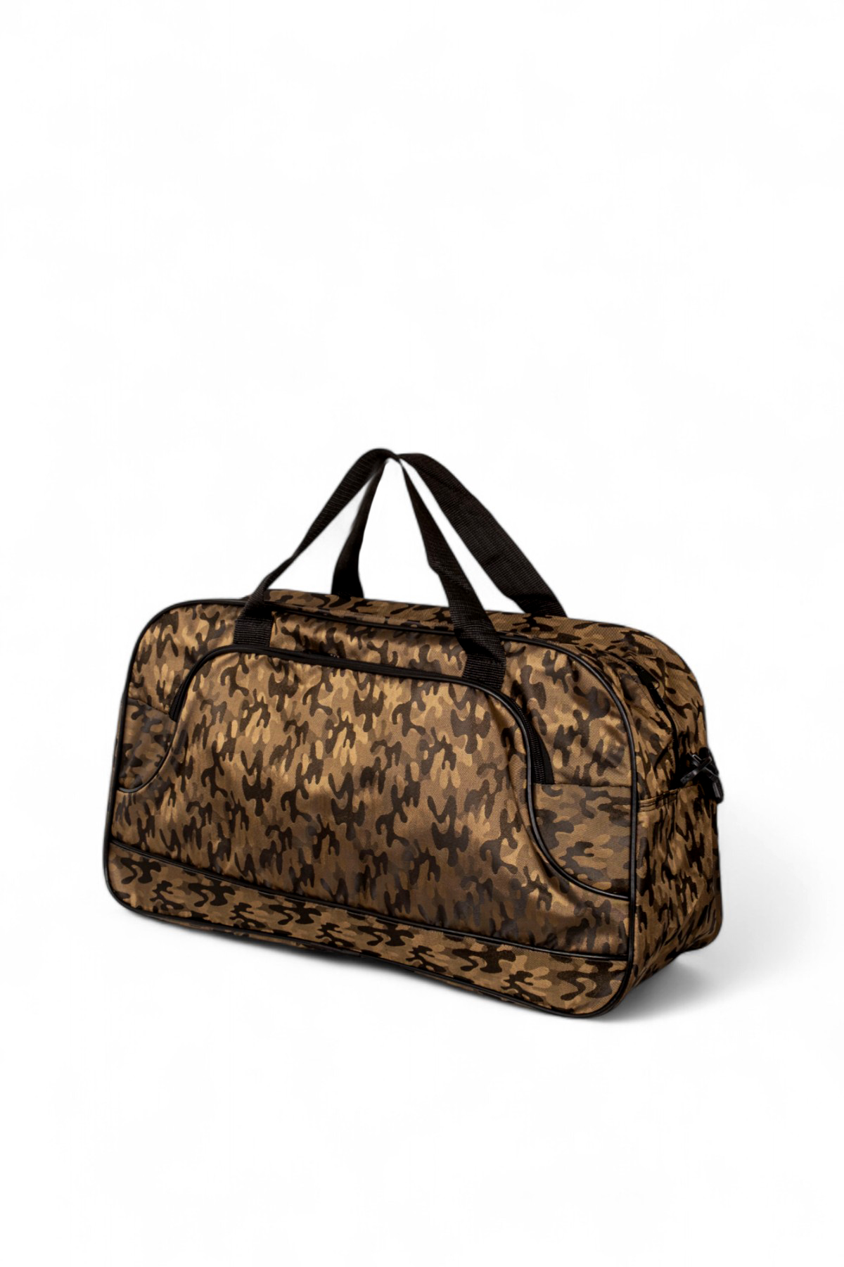 Unisex Kahve Kamuflaj Kamuflaj Desenli Önü Fermuarlı İki Bölmeli Seyahat ve Spor Çantası