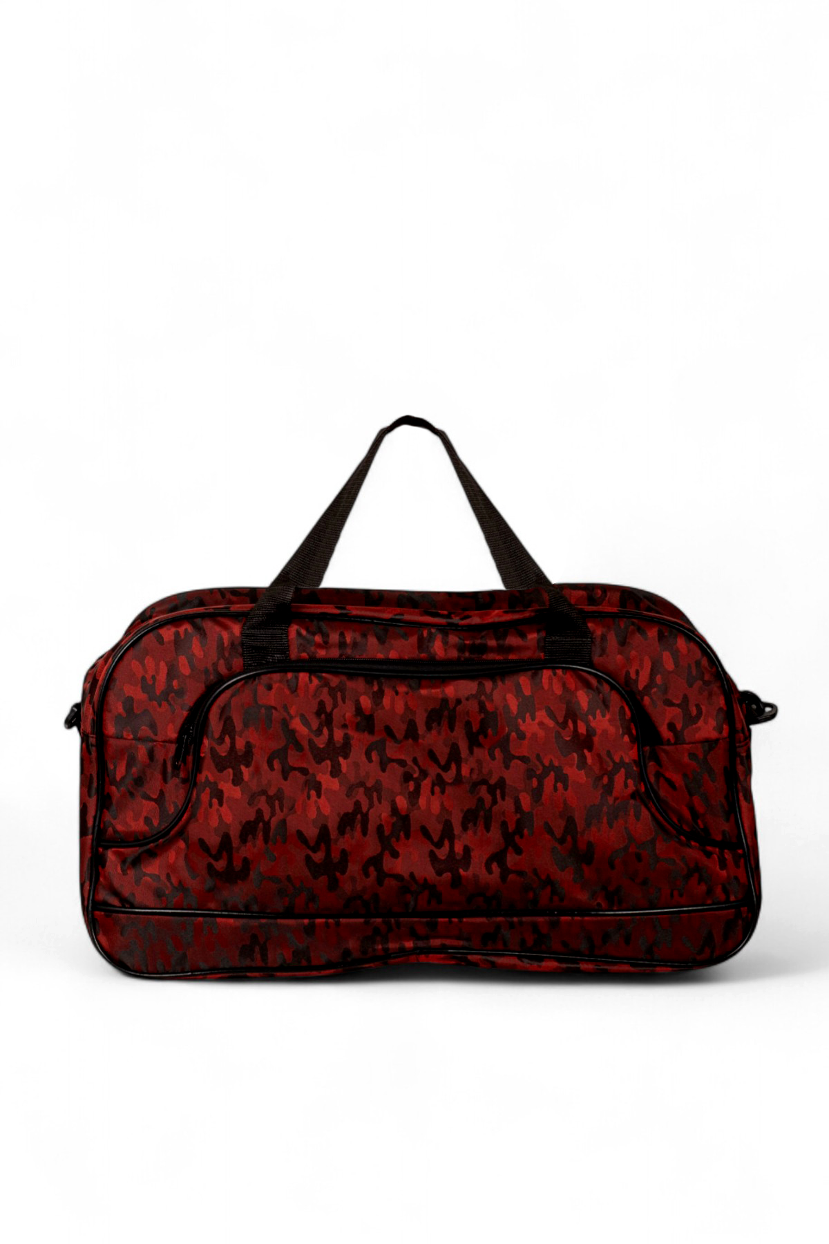 Unisex Kırmızı Kamuflaj Kamuflaj Desenli Önü Fermuarlı İki Bölmeli Seyahat ve Spor Çantası